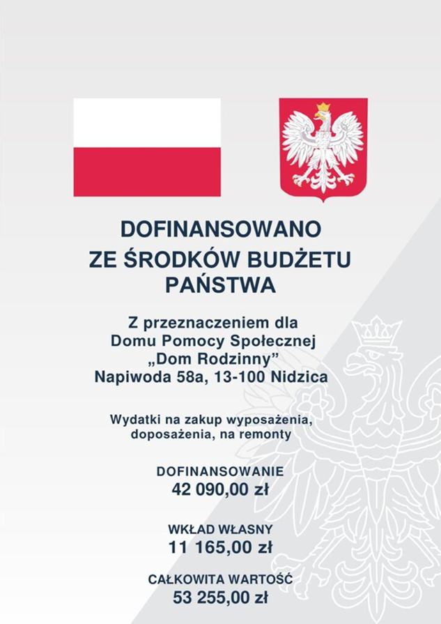 Plakat dofinansowanie dla Domu Rodzinnego w Napiwodzie